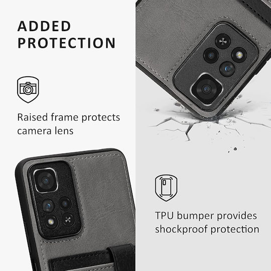 Kalibri 2 in 1 Back Cover Piele artificială cu Suport pentru Carduri Magnetic Light Grey / Black (Redmi Note 11 Pro+ 5G)