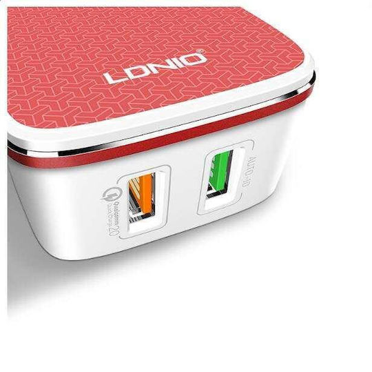 Ldnio Charger with 2 USB-A Ports and Cable Lightning 30W Quick Charge 3.0 Whites (A2405Q)