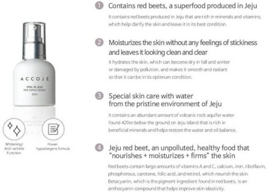 Accoje Vital In Jeju Time Repair Moisturizing & Anti-aging Serum Face with Niacinamide & Vitamin E for Detoxification & Radiance 50ml