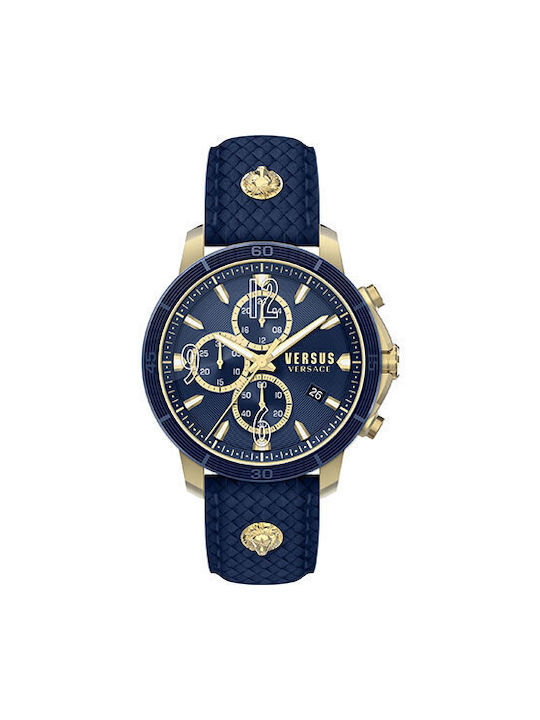 Versus by Versace Bicocca Battery Chronograph Watch with Leather Strap Blue