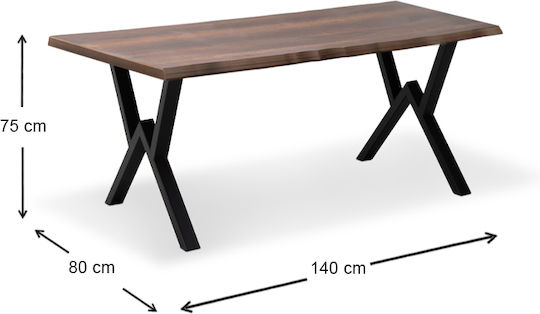 Table Dining Room Wooden with Metal Frame Walnut 140x80x75cm