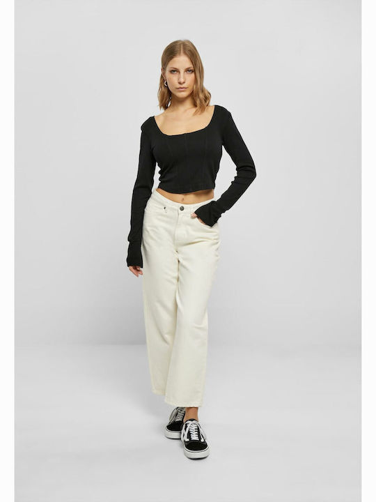 Women's Crop Top Long Sleeve Black