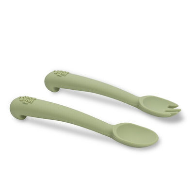 Interbaby Set pentru Bebeluși cu Furculiță din Silicon 2buc Olive