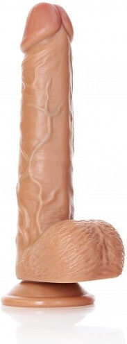 Shots RealRock Straight Realistic Dildo with Scrotum & Suction Cup Flesh 18cm