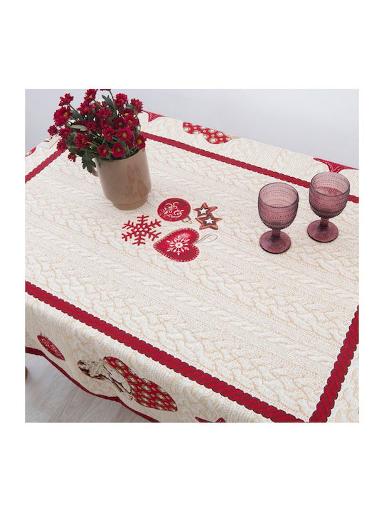 Sette Colori 8921 Christmas Tablecloth Fabric Red-Beige L180xW140cm 1pcs