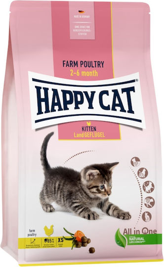 Happy Cat Kitten 2-6 Months Geflugel Dry Food for Young Cats with Sensitive Urinary with Poultry 1.3kg