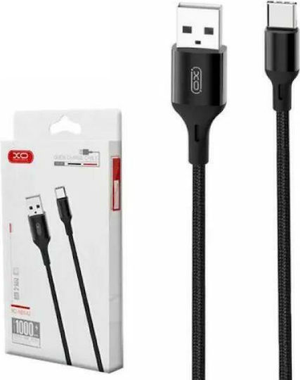 XO NB143 Braided USB 2.0 Cable USB-C Male - USB-A 18W Black 1m XO-NB143-TYPC-1M-BK