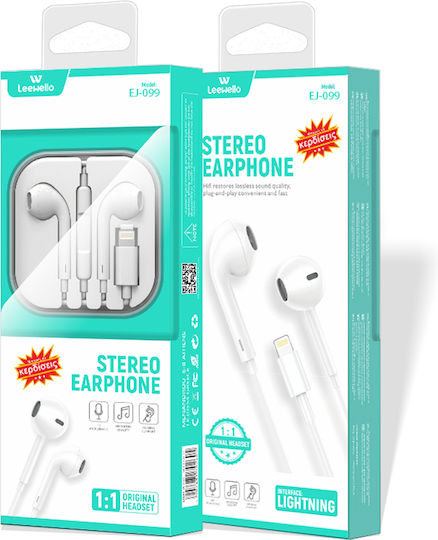 Leewello EJ-099 Earbuds Handsfree με Βύσμα Lightning Λευκό