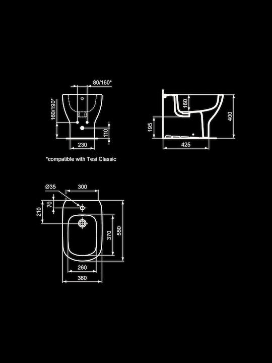 Ideal Standard Floor-Standing Bidet Tesi 55x36x40cm