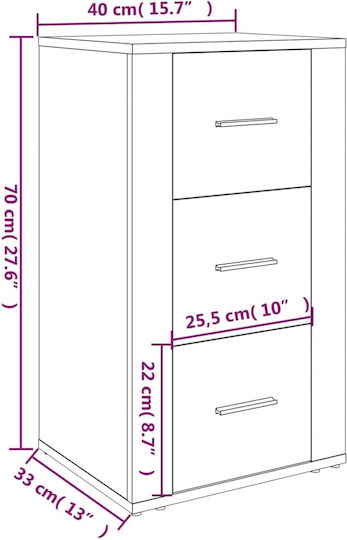Wooden Storage Cabinet with 3 Drawers M40xW33xH70cm