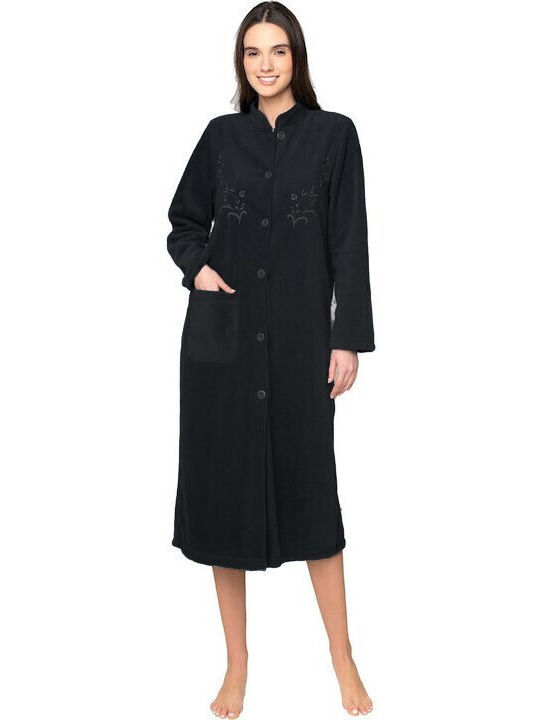 Jeannette Lingerie Women's Winter Classic Fleece Classic Robe Black 7151