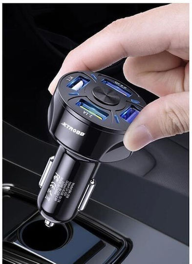Xtrobb Auto-Ladegerät mit Anschlüssen: 4xUSB mit Kabel Blitzschlag / Mikro-USB / Typ-C,TC-TC Schwarz Farbe