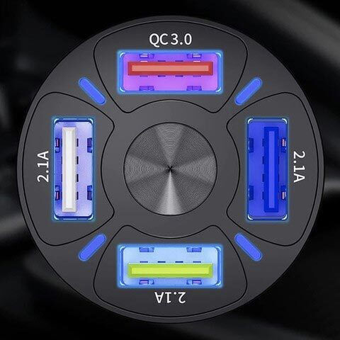 Xtrobb Auto-Ladegerät mit Anschlüssen: 4xUSB mit Kabel Blitzschlag / Mikro-USB / Typ-C,TC-TC Schwarz Farbe