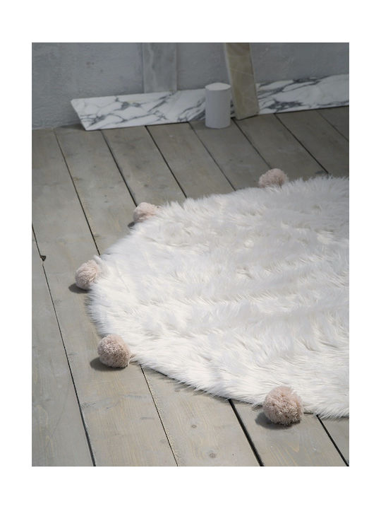 Nima Fluffy Παιδικό Χαλί Βαμβακερό Λευκό Στρογγυλό με Διάμετρο 120cm