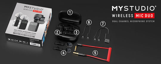 EasyPix MyStudio MIC DUO Σετ Ασύρματο Δυναμικό Μικρόφωνο Πέτου, Clip On για Φωνητικά