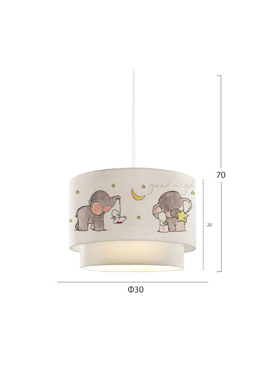 HomeMarkt Cute Animals Μονόφωτο Παιδικό Φωτιστικό Κρεμαστό από Ύφασμα 60W με Υποδοχή E27 Λευκό 30x70cm