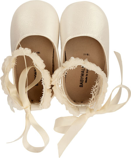 Babywalker Baptism Leather Soft Sole Pumps Ecru