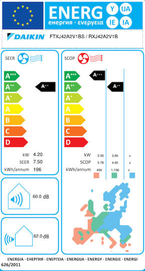 Daikin Emura FTXJ-AS Air Conditioner Inverter 14000 BTU A++/A++ with WiFi and Coanda Effect