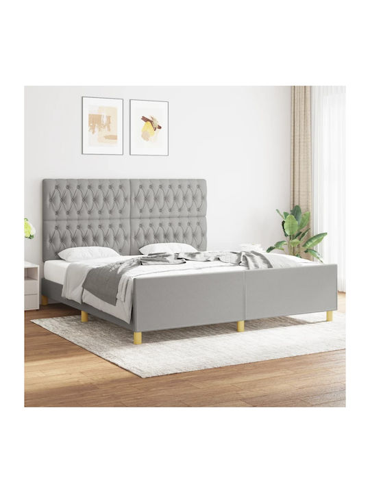 King Size Fabric Upholstered Bed in Gray with Slats for Mattress 180x200cm