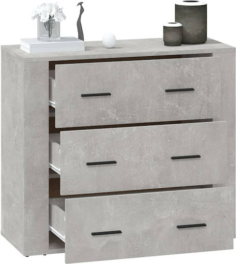 Comodă Dormitor Din Lemn Cu 3 Sertare Gri Beton 80x33x70cm