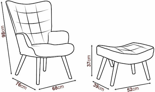 Farel Patch Ohrensessel mit Fußhocker Mehrfarbig 68x76x98cm