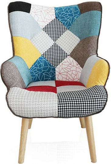 Farel Patch Ohrensessel mit Fußhocker Mehrfarbig 68x76x98cm