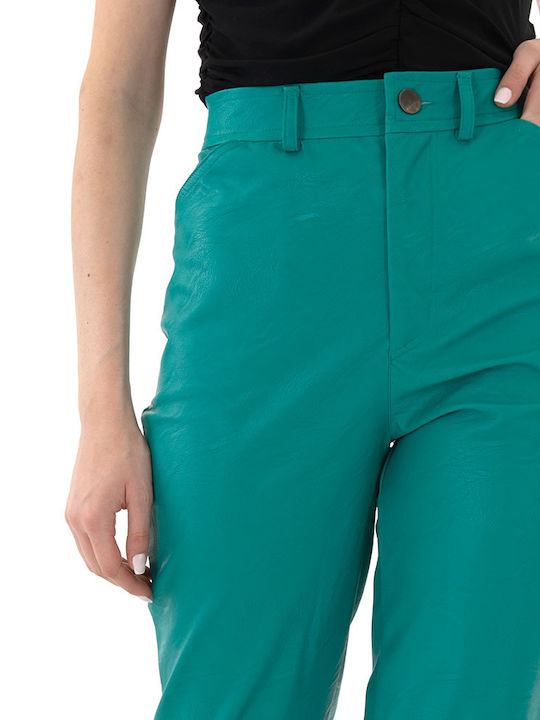 Women's High-waisted Fabric Capri Trousers Green