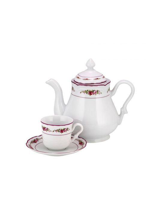 WM Collection Ν2040 Tea Set with Cup made of Porcelain White 9pcs