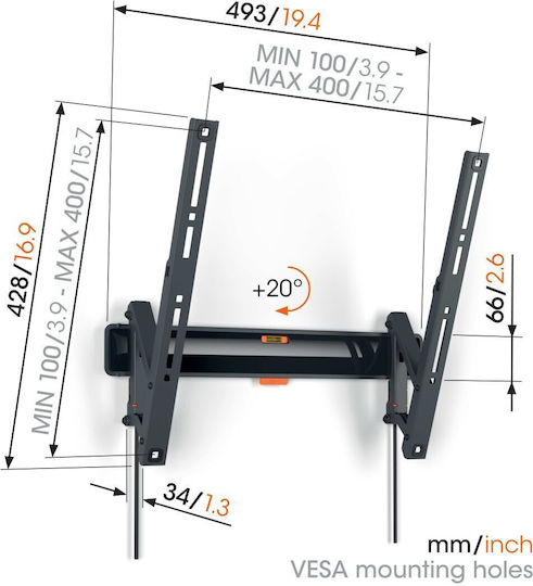 Vogel's TVM 3413 Βάση Τηλεόρασης Τοίχου έως 65" και 25kg