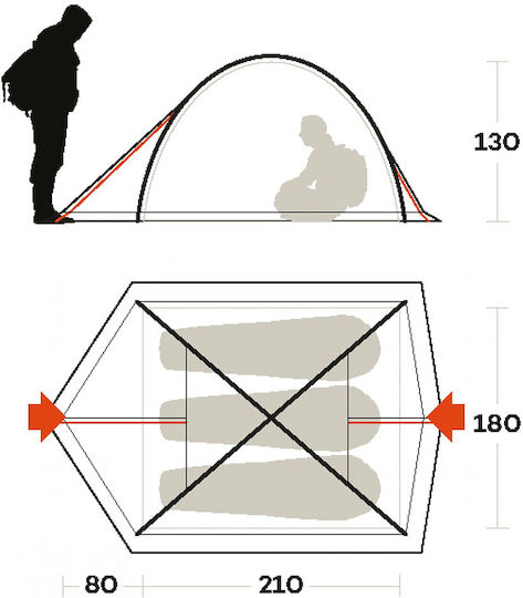 Ferrino Kalahari Camping Tent Igloo Blue with Double Cloth 3 Seasons for 3 People 290x180x130cm