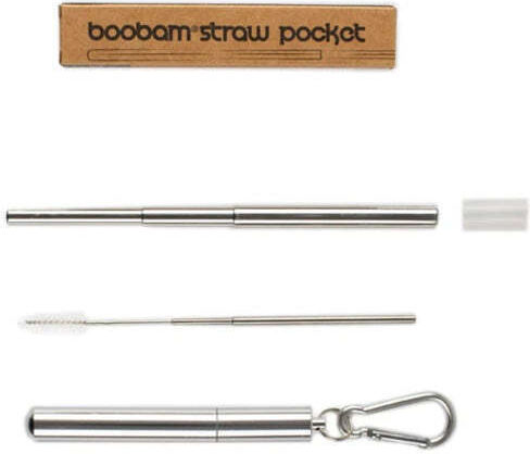 Boobam Straw Short Καλαμάκια Μεταλλικά Ασημί με Βουρτσάκι 4τμχ