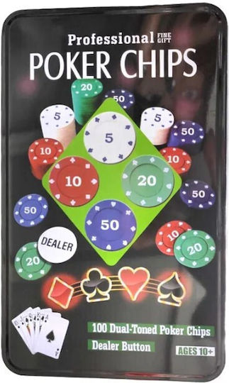 Zita Toys Set 100 Poker Chips 50mm / 11.5gr in Metallic Box with Deck 008.T100