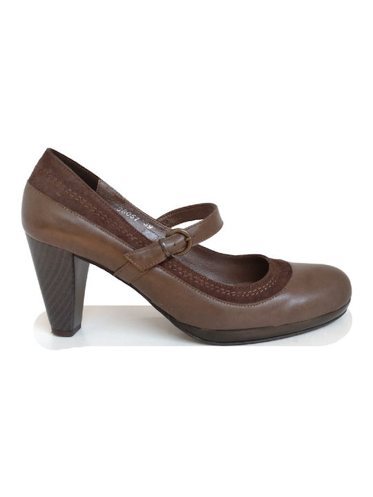 Boxer Anatomic Leather Brown Heels with Strap