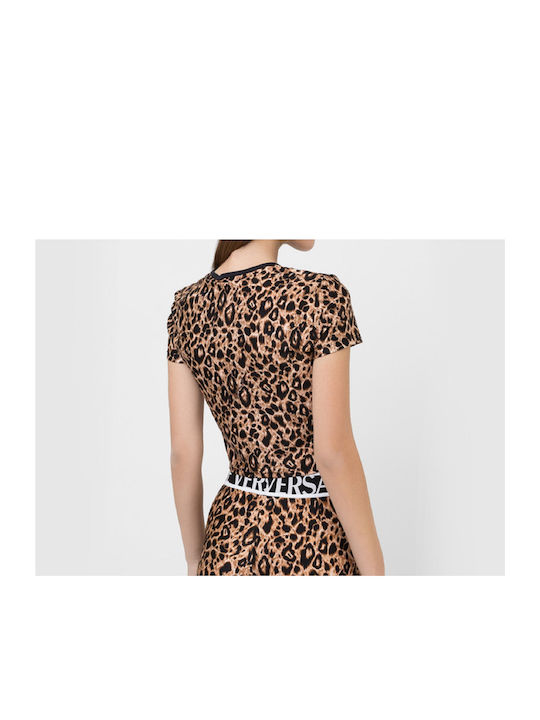 Versace pentru Femei de Vară Crop Top din Bumbac cu Mâneci Scurte Animal Print Lark