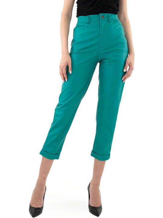 Women's High-waisted Fabric Capri Trousers Green
