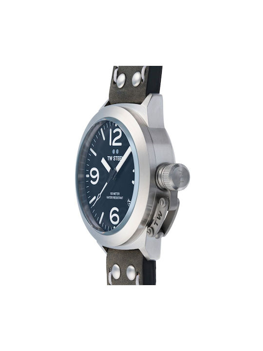 TW Steel Canteen Ανδρικό Ρολόι 46mm Χρονογράφος Μπαταρίας με Μαύρο Δερμάτινο Λουράκι