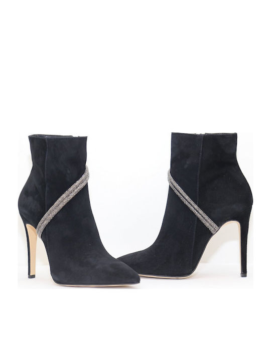 Suede Women's Ankle Boots with High Heel Black