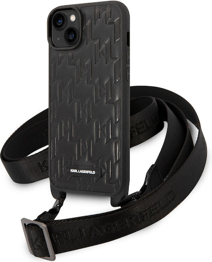 Karl Lagerfeld Monogram Plaque Back Cover Silicone with Strap Black (iPhone 14 Plus)
