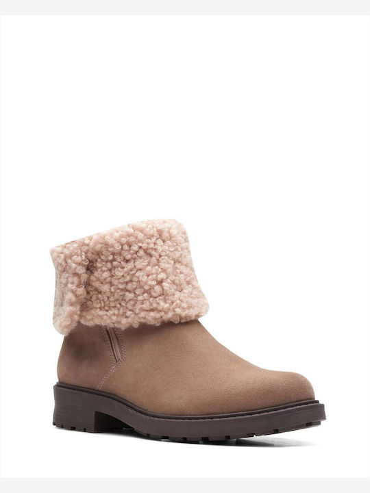 Opal Zip Suede Women's Ankle Boots with Fur Gray