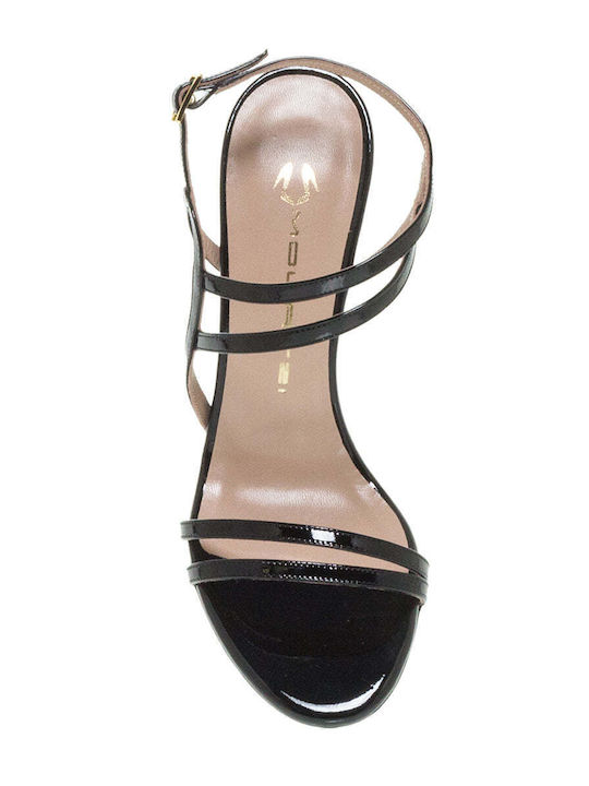 Mourtzi Patent Leather Women's Sandals with Ankle Strap Black