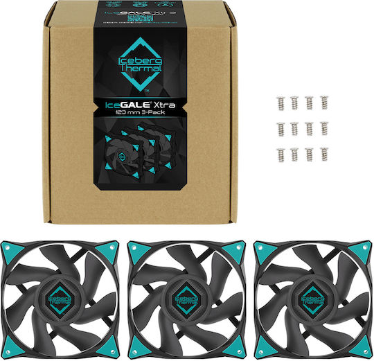 Iceberg Thermal Cooler Icegale Xtra Set Case Fan 120mm (3000rpm / 127cfm) Χωρίς Led Φωτισμό και Σύνδεση 4-Pin PWM 3τμχ