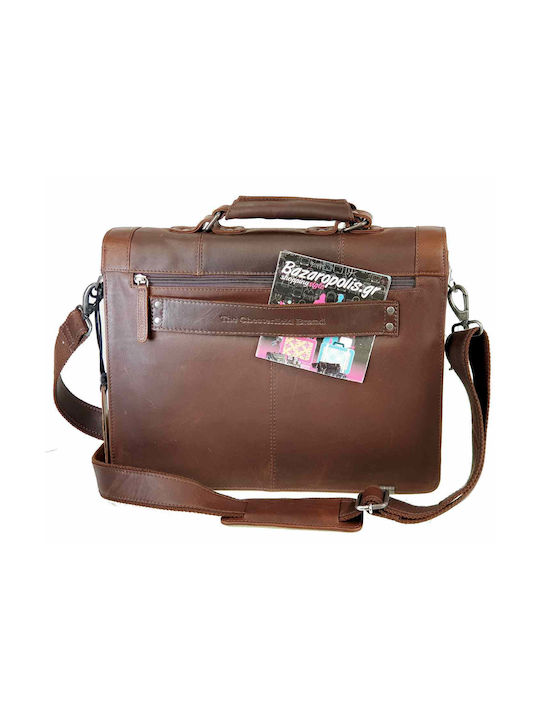 The Chesterfield Brand Leather Briefcase with Internal Compartments & Adjustable Strap Brown 44x16x28cm