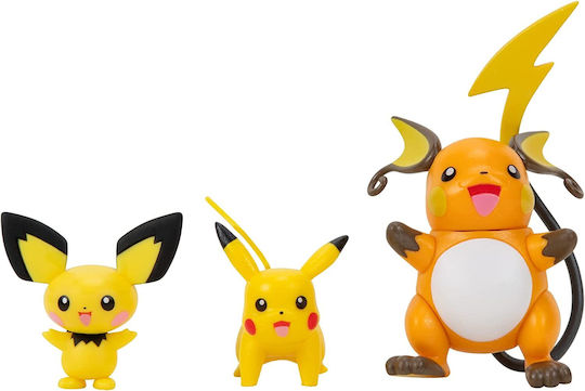 Jazwares Pokemon Pichu Pikachu & Raichu Evolution For 4+ Years 8cm