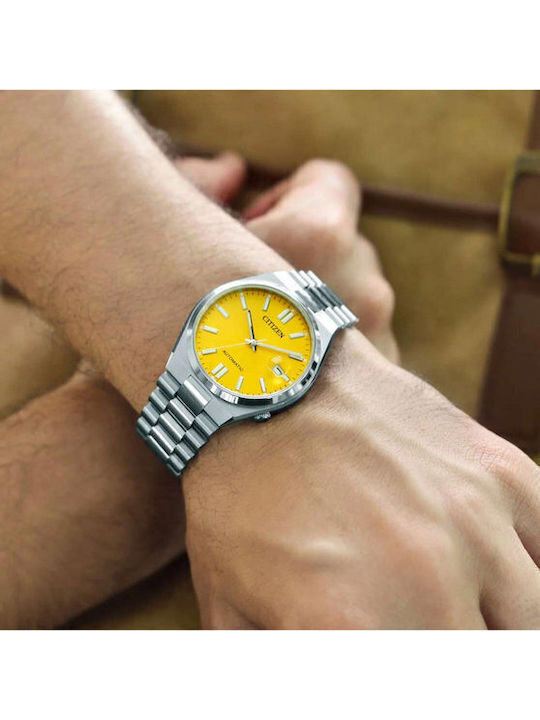 Citizen Tsuyosa Ανδρικό Ρολόι 42mm Αυτόματο με Ασημί Μεταλλικό Μπρασελέ
