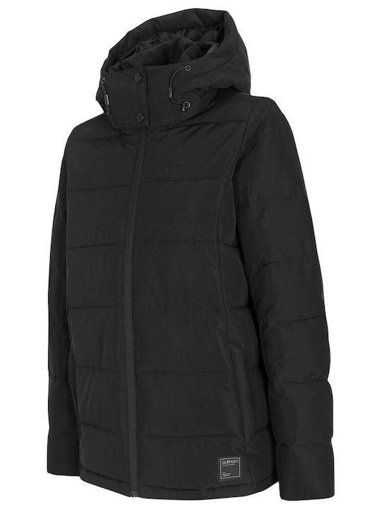 Women's Short Puffer Jacket for Winter with Hood Black