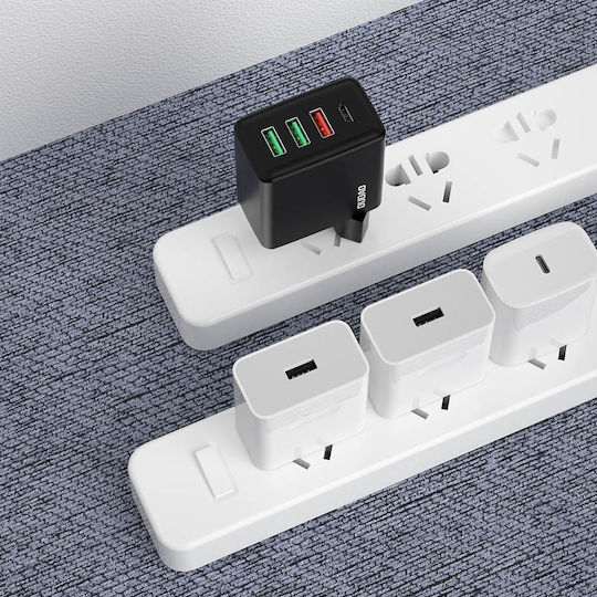 Dudao Mobile Phone Charger Without Cable with 3 USB-A Output Ports and 1 USB-C Output Port 20W Power Delivery / Quick Charge 3.0 White