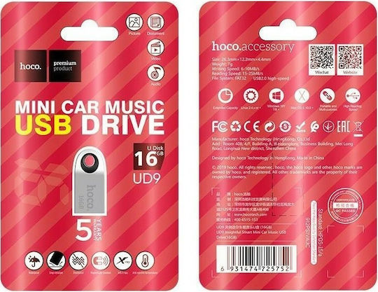 Hoco UD9 Insightful 16GB USB 2.0 Stick Ασημί