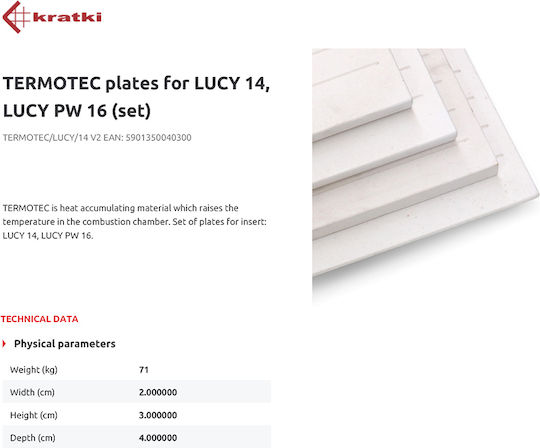 Kratki TERMOTEC/LUCY/14 Σετ Κεραμικών Πλακών για Ενεργειακό Τζάκι
