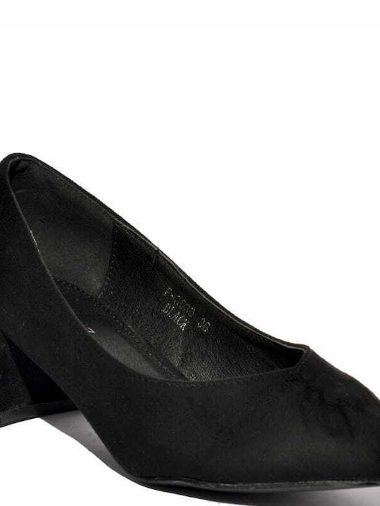 Women's Pumps with Thick Low Heel - Black