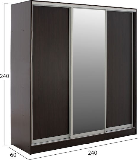 Τρίφυλλη Ντουλάπα Συρόμενη με Καθρέπτη 240x60x240cm Τρίφυλλη Ντουλάπα Συρόμενη με Καθρέπτη 240x60x240cm